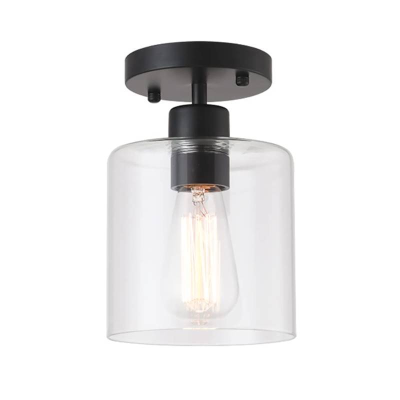lot 25996 image: Black Modern Semi Flush Mount Ceiling Light, Rustic Ceiling Light Fixture for Closet Hallway Entryway, Matte Black Finish (1 Pack) - Retail $29