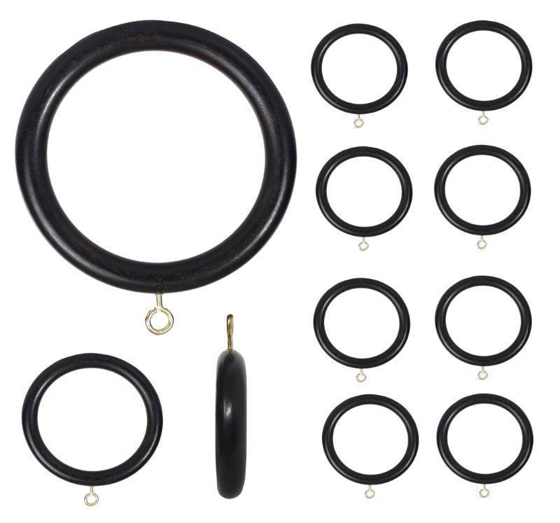 lot 35427 image: Wooden Curtain Rings 3.5 Outer Diameter, 2.5 Inner, Black Buffed Finish 12 Pack Large Decorative Drapery Rings for Rods Durable, Smooth Glide - Retail $25