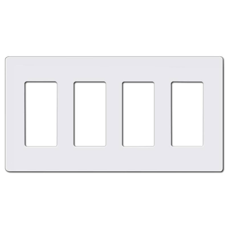 lot 35537 image: Screwless Wall Plate, 4-Gang Light Switch Covers, Decor Outlet Cover Plate, Standard Size 4.68X8.34, Impact Resistant, White - Retail $7