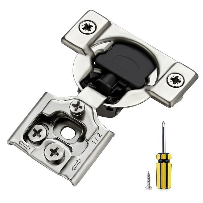 lot 44672 image: 60 Pack 30 Pair 12 inch Overlay Soft Close Hidden Door Hinges for Kitchen Stainless Steel Adjustable Satin Nickel Cabinet Hardware - Retail $69