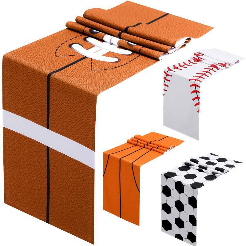 lot 44682 image: 8 Pcs Sports Theme Table Runner 72 x 13 Inch Baseball Football Soccer Basketball Birthday Party Runner Decorations for Kitchen Dining Home Soccer Birthday Party Decoration - Retail $28