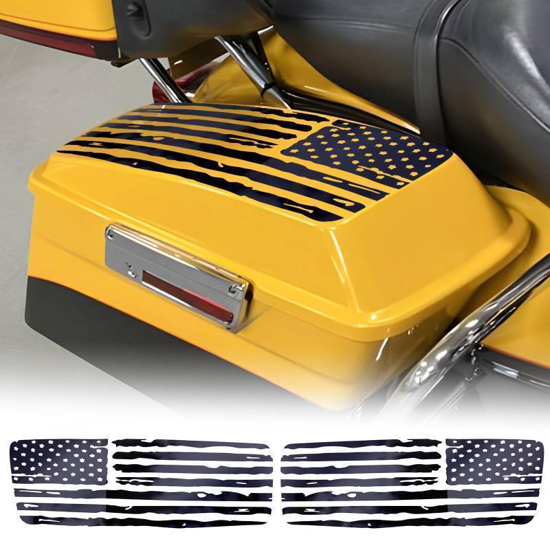 lot 54987 image: American Flag Saddle Bag Lid Decals SaddleBag Vinyl Cover Exterior Accessories Black Compatible with 1993-2013 Harley Davidson Touring 2pcs  - Retail $29