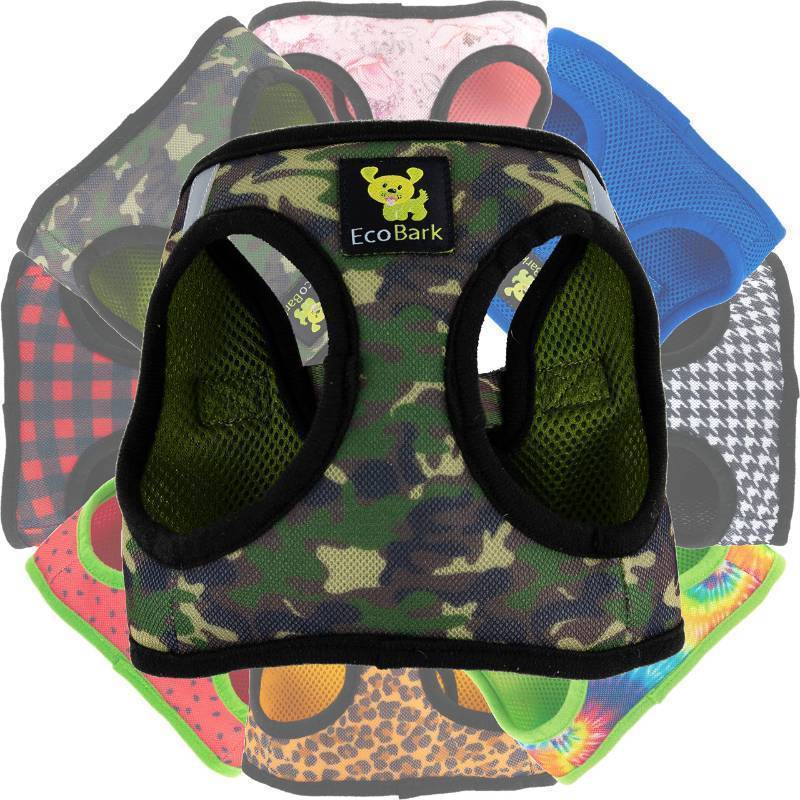 lot 54991 image: Step in Dog Harness - Eco-Friendly Teacup Dog Harnesses for XXS, XS, and Small Dogs - Reflective and Adjustable Mini Body Halter Vest -Tiny Soft Mesh Toy Breed Harness Under 5 lbs (Camo, XXS) - Retail $22
