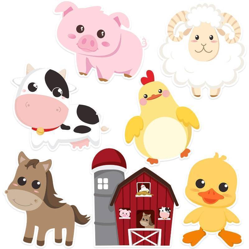 lot 55041 image: 35 Pcs Farm Animals Decor Farm Animal Cutouts for Baby Shower, Bulletin Board, Classroom Decor, Kindergarten, Birthday, Party Essentials with 80 Glue Point Dots - Retail $7