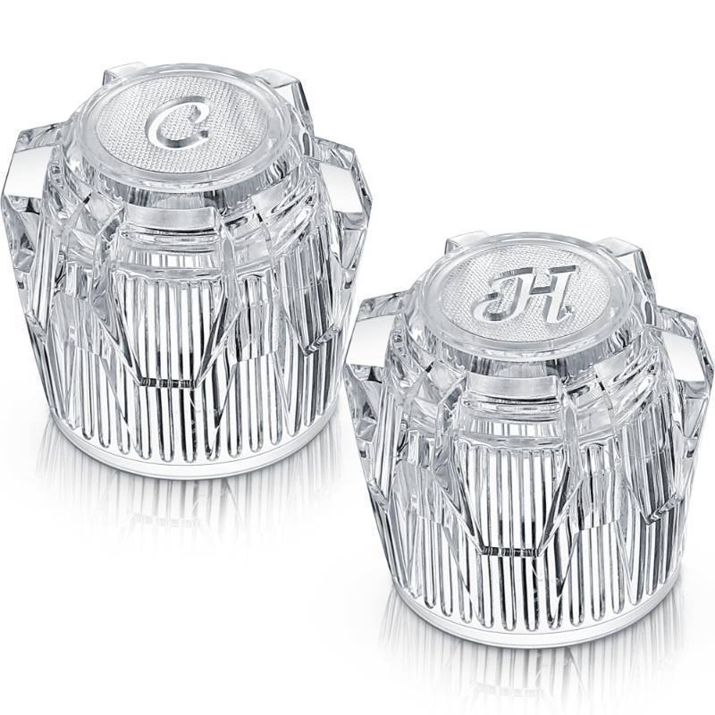 lot 55050 image: 1 Pair Shower Knob Replacement, Compatible with Phoenix Mobile Home Sink Tub Shower, Acrylic Bathtub Knobs Parts, Clear Faucet Handles with 17pt Spline Point Broach Center Hole - Retail $9