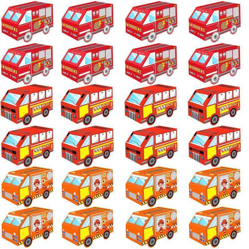 lot 55331 image: 24 Pcs Fire Truck Party Box, Firetruck Party Candy Boxes Decorations, Firefighter Theme Birthday Party Supplies - Retail $10