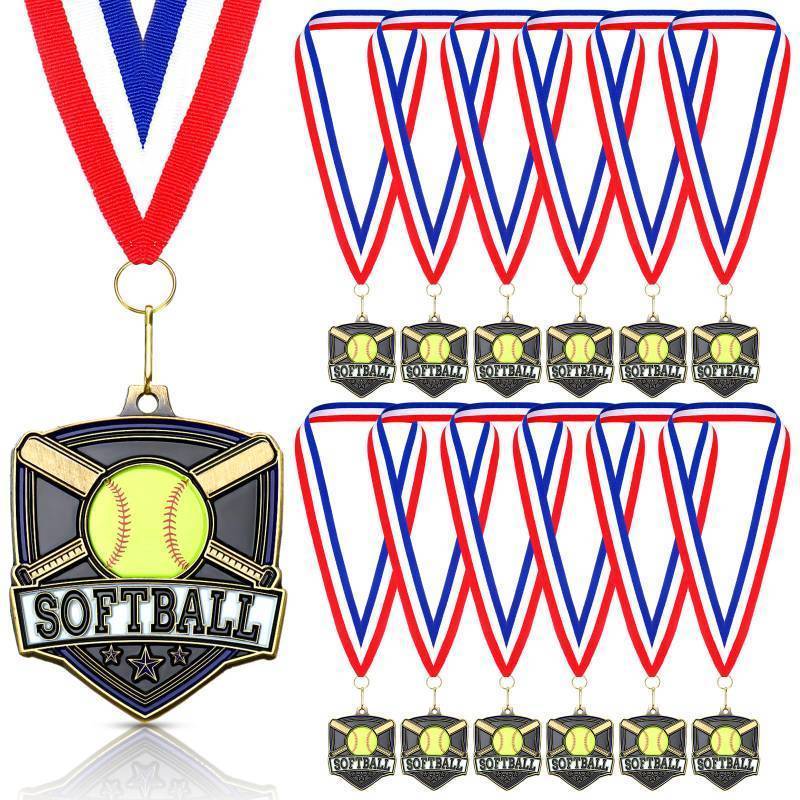 lot 55364 image: 20 Pcs 1020 3040 Pcs Award Medals Bulk Sports Medals with Neck Ribbons 2.4 Inch Winner Award Trophy Prize Gift for Sports Themed Party Favors Tournaments Match (Softball) - Retail $30