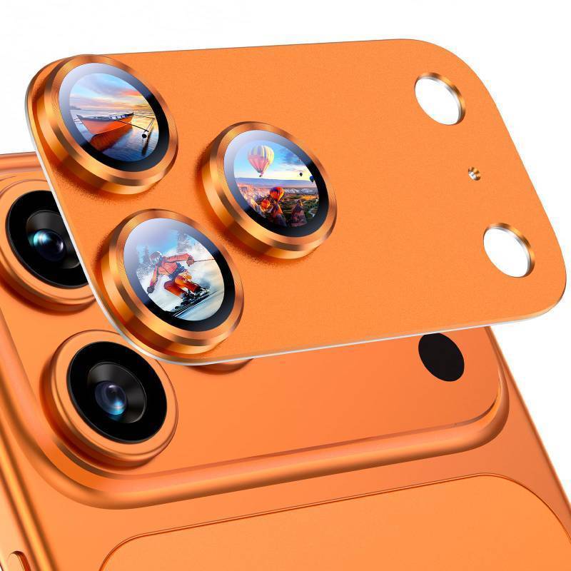 lot 55433 image: Compatible with iPhone 17 Pro Max Camera Lens Protector - Not Easy to BreakStrong AdsorptionCase-Friendly Metal Tempered Glass Rear Camera Screen Cover - Cosmic Orange - Retail $15