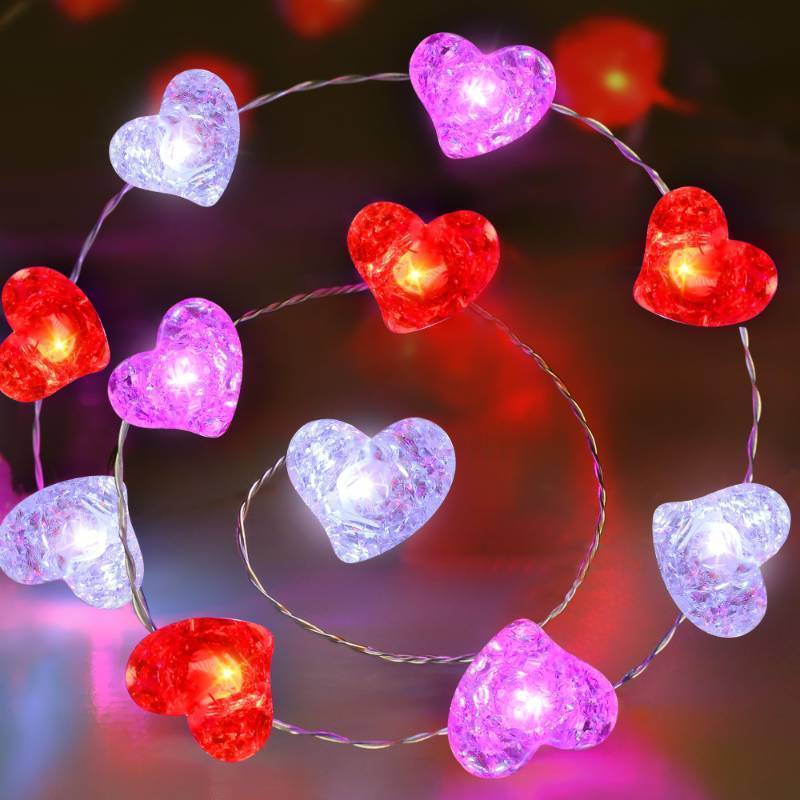 lot 55468 image: Valentines Day Lights 10FT 30LEDS Heart Lights Battery Operated, Red Pink White Heart String Lights with Timer, Heart Hairy Lights Valentines Decorations for Home Indoor - Retail $10