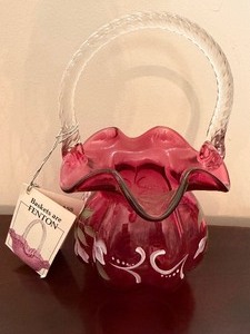 lot 117 image: Vintage Fenton Hand Painted Basket, Signed by Artist and Bill Fenton, Numbered 393