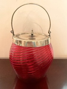 lot 124 image: Antique Cranberry Biscuit Jar, Marked 8328 on Lid