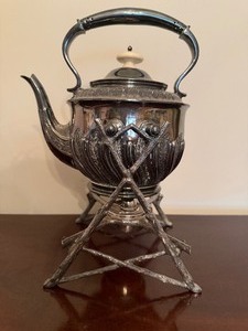 lot 134 image: Silverplate Victorian Teapot w Stand, Walker and Hall (Sheffield)
