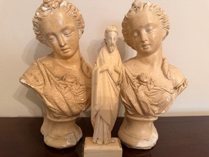 lot 137 image: Vintage Bust Sculptures and Antique Hand-Carved Figurine