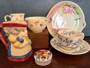 lot 153 image: Vintage Toby Jug, Teacups, Trinket Box and More