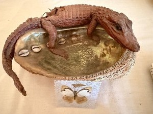 lot 183 image: Crocodile On a Shell (please see picturesread description) and a Preserved Butterfly