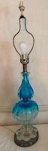 lot 224 image: Vintage Murano Blue Blown Glass Table Lamp by Seguso