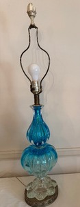 lot 225 image: Vintage Murano Blue Blown Glass Table Lamp by Seguso