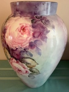 lot 201 image: Vintage B & Co Limoges, France Vase, Hand Painted and Signed Johnson