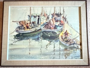 lot 216 image: Art - Herring Boats, James Sessions, 27 x 21