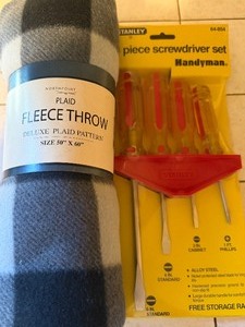 lot 249 image: Plaid Fleece Throw and Stanley 4-Piece Screwdriver Set, Both New