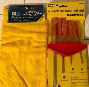 lot 250 image: Flannel Cloths and Stanley 4-Piece Screwdriver Set, Both New