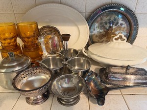 lot 273 image: Silverplate, Amber Glasses, Vintage China Pieces and More - Please See Pictures for Variety