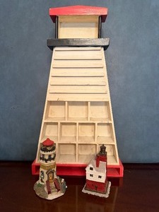 lot 288 image: Lighthouse Miniature Shelf and (2) Figurines