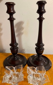 lot 298 image: Tall Wooden and Mikasa Crystal Candlestick Holders