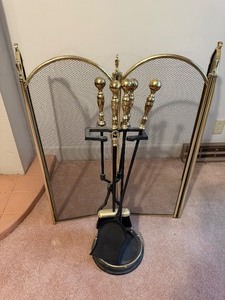 lot 302 image: Fireplace Screen and MetalBrass Tools
