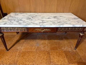lot 315 image: Vintage Marble Top Coffee Table, Intricate Wood Base, Top is NOT Attached