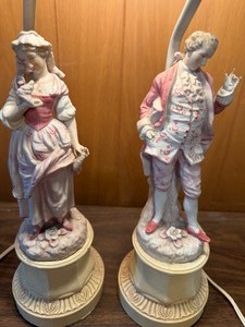lot 358 image: Vintage Table Lamps, Victorian Courting Couple