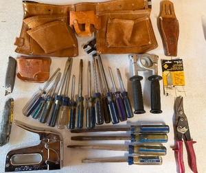 lot 616 image: Tool Belt w Pouches and Tools From Around the Garage