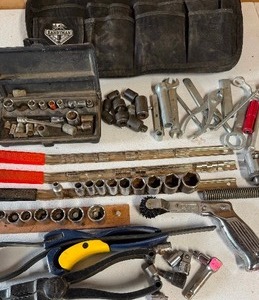 lot 622 image: Bucket Tool Bag, Sockets and Misc Tools From Around the Garage