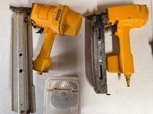 lot 628 image: Nail Guns and Tub of Roofing Nails
