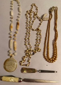 lot 372 image: Jewelry - Vintage Necklaces, One w Large Pendant and Letter Openers