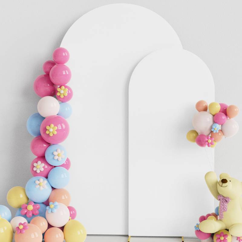 lot 1399 image: Putros Wedding Arch Cover 7.2FT, 6FT White Spandex Fitted Round Top Chiara Backdrop Stand Covers 2 Set for Wedding Birthday Party Decoration