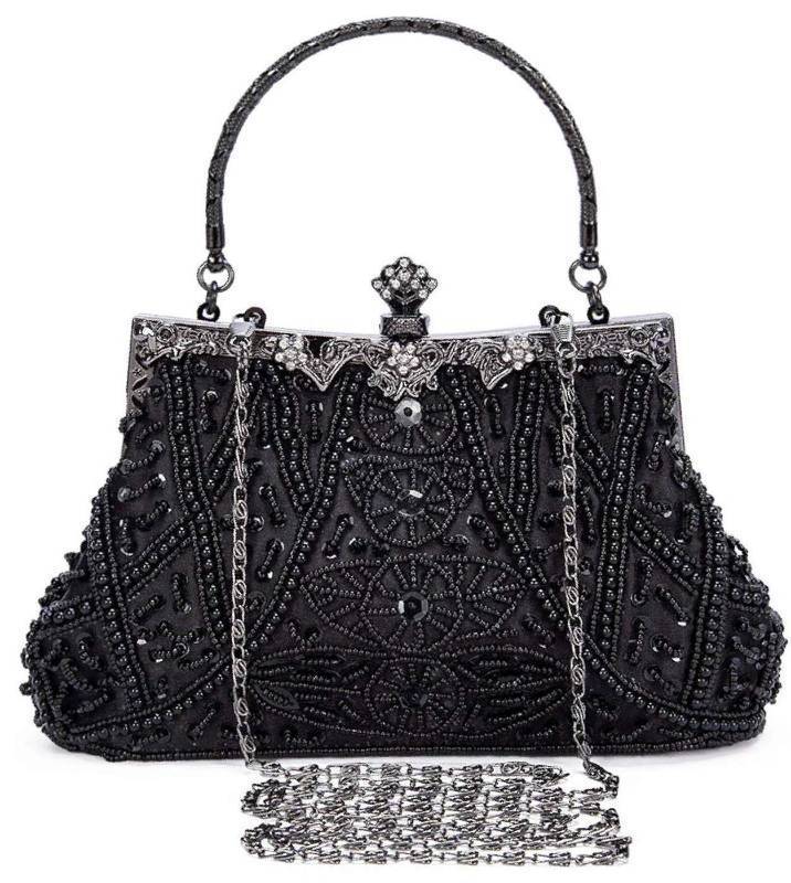 lot 1683 image: Selighting 1920s Beaded Clutch Evening Bags for Women Formal Bridal Wedding Vintage Purse Prom Cocktail Party Handbags Black Handbags