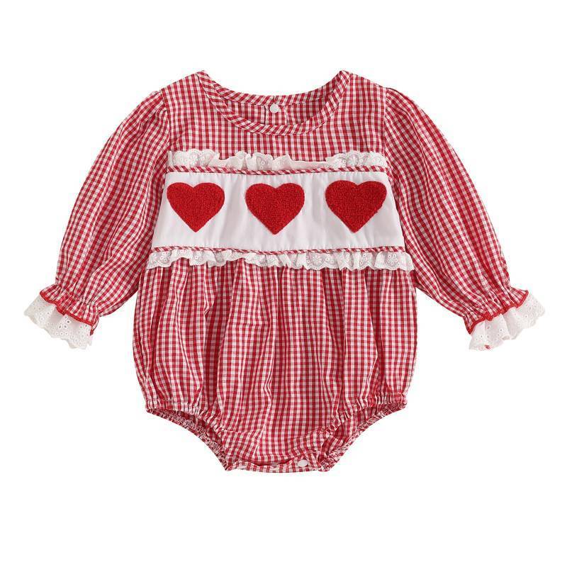 lot 1895 image: Xiaodriceee Valentine Baby Girl Outfit Heart Embroidery Newborn Long Sleeve Romper Bodysuit Headband Smocked Clothes (Pink, 12-18 Months)