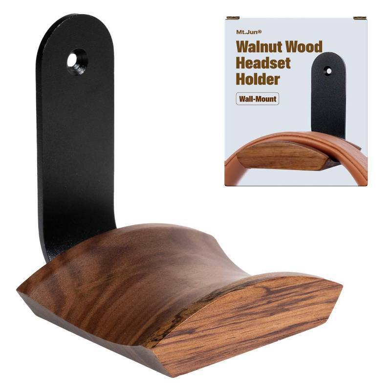 lot 2307 image: Mt.Jun Walnut Wood Headphone Wall Mount Holder, with VHB Adhesive Tape and Screw, Holds 10 lbs (Black & Walnut Wood)