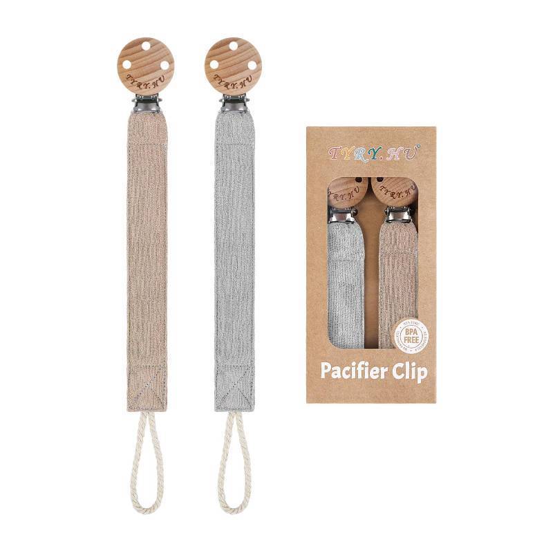 lot 2492 image: TYRY.HU Ribbon Pacifier Clip Holder,2 Pack Binky Paci Holder Clips, Pacifier Leash for Baby Boys and Girls, Soft Webbing Strap Universal Fits for Most Pacifier, Styles & Teethers Toys(Khaki,Grey)
