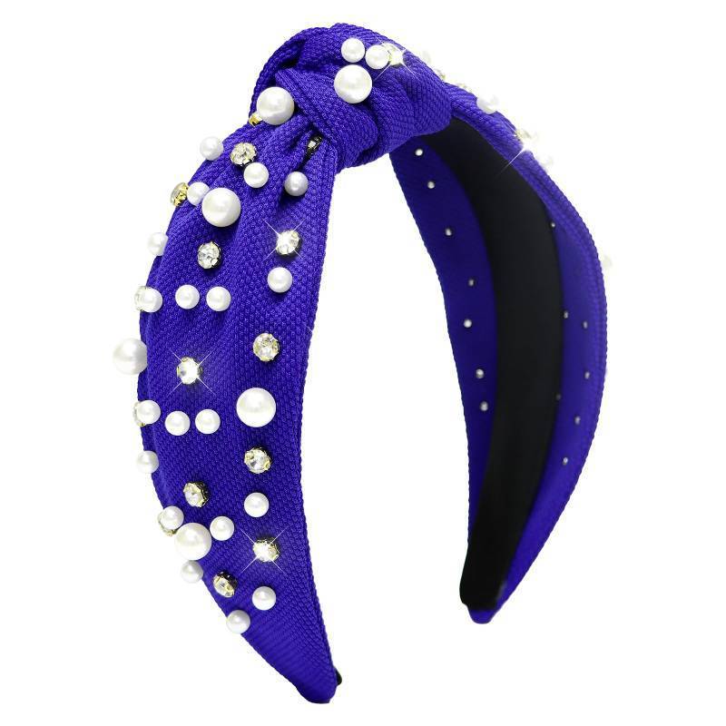 lot 2667 image: GAFATORY Pearl Headbands for Girls Blue Headbands for Women Wide Knotted Headband for Women Beaded Rhinestone Headband Turban Hair Accessories