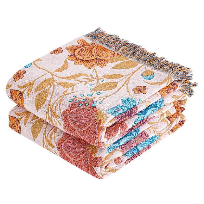 lot 3206 image: VANJOROY Boho Throw Blanket, 100% Organic Cotton Breathable Ultra Soft 50 x 60 Bed Quilt Throw - All Season Floral Rustic Farmhouse Decor Luxury Reversible Blanket for Sofa Couch Chair and Gift