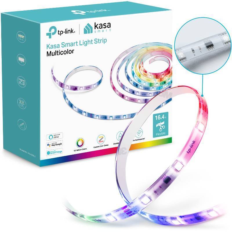 lot 3898 image: Kasa Smart LED Light Strip, 50 Color Zones RGBIC, 16.4ft Wi-Fi LED Strip Works w Alexa, Google Home &amp SmartThings, High Brightness, 16M Colors, PU Coating, Trimmable (KL420L5) - Retail $30