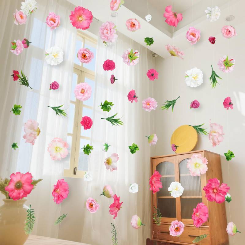 lot 4664 image: K KUMEED 8 PCS Artificial Flowers Hanging Decorations,Pink Hanging Flowers Garland with Hooks Spring Party Decorations for Wedding Party Background Birthday Baby Shower Home Birthday Decorations