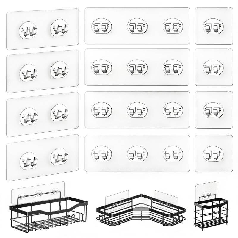 lot 9358 image: HAOBAOBEI 14 Pack Shower Caddy Adhesive Replacement, Strong Adhesive Hooks for Shower Caddy, Shower Shelf Adhesive No Drilling, for Bathroom Storage Shelves and Kitchen Racks & Soap Holder