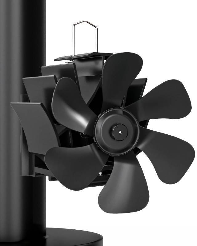 lot 4162 image: HIDALIFE Wood Stove Fan Magnetically Flue Pipe Mounted, Heat Powered 6 Blades Fan, Non Electric, Silent Thermal for Gas Wood Burner Tent Stove Accessories - Retail $22