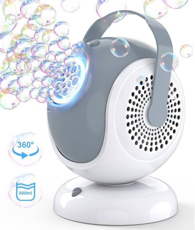 lot 5071 image: Joyfuture Bubble Machine - Automatic Bubbles Blower for Kids, Toddlers - 360° Rotation &amp 75° Adjustment, Bubble Toys with LED Light - Gifts for Boys, Girls, Halloween, Outdoor, Birthday, Party - Retail $16