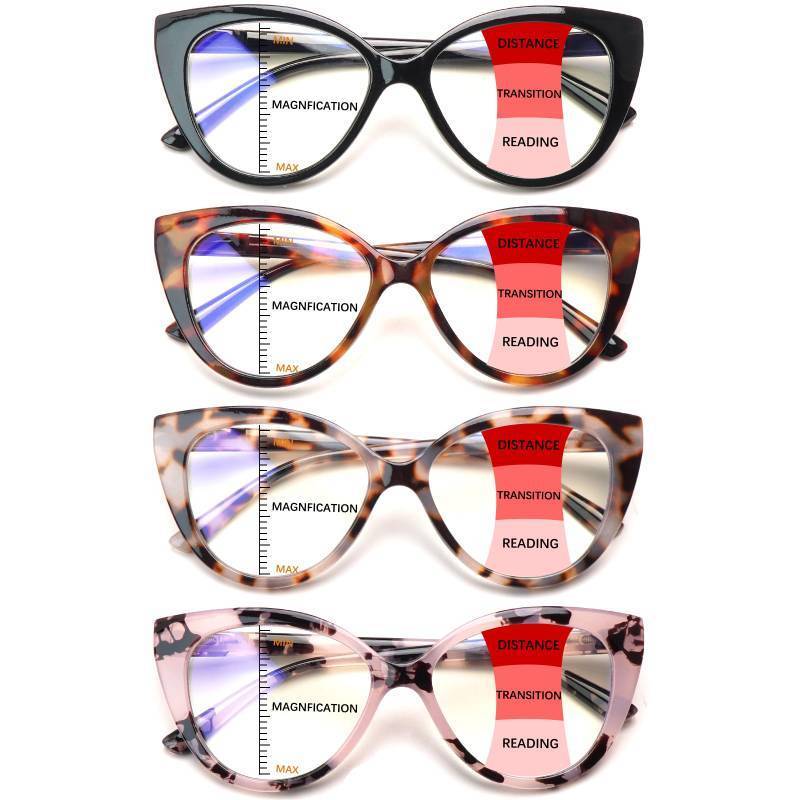 lot 5217 image: CLASAGA Progressive Multifocus Reading Glasses for Women Blue Light Blocking Spring Hinge Computer Multifocal Cat Eye Readers (4 CAT, 1.25, x) - Retail $18