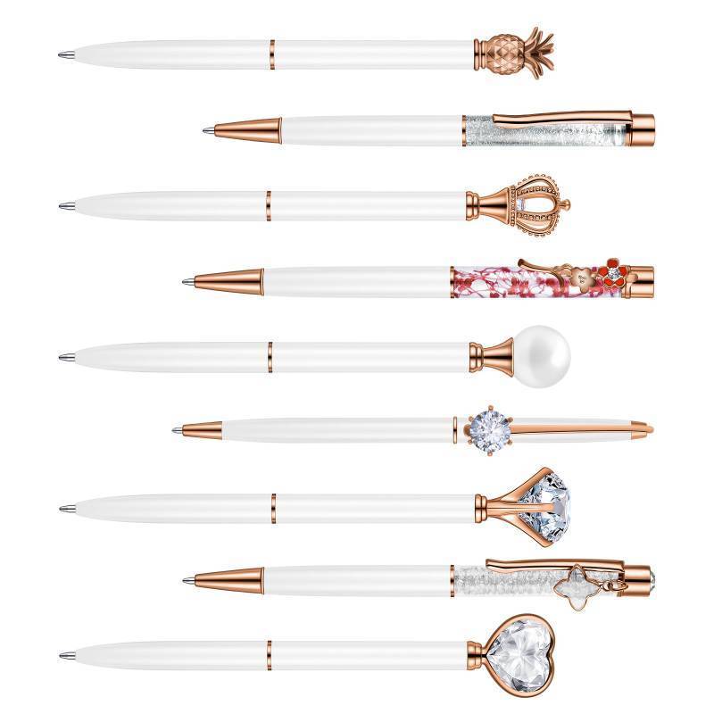 lot 5495 image: Opzyvik 9 Pcs Fancy Pens for Women Crystal Diamond Pen for Journaling Pretty Glitter Ballpoint Inspirational Gifts for Women Girls College Students Cute Back to School Gift (White) - Retail $10
