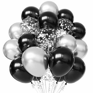 lot 7590 image: Black and Silver Balloons, 12 inch Black and Silver Confetti Balloons for New Years Theme Party Supplies Wedding Birthday Graduation Party Decorations - Retail $6